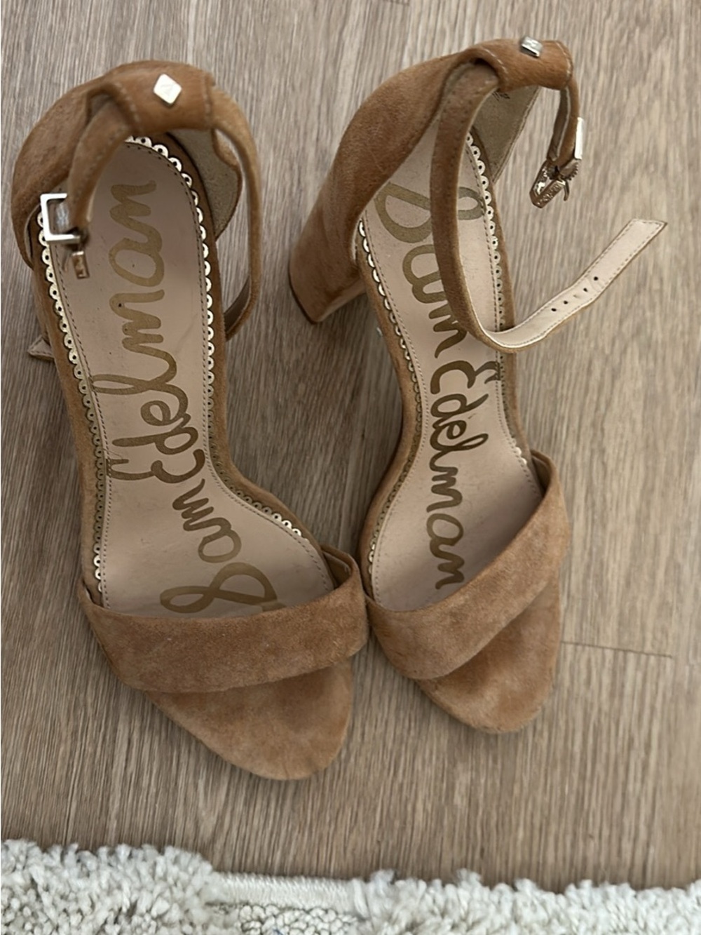 Sam Edelman Tan Suede Ankle-Strap Block Heels